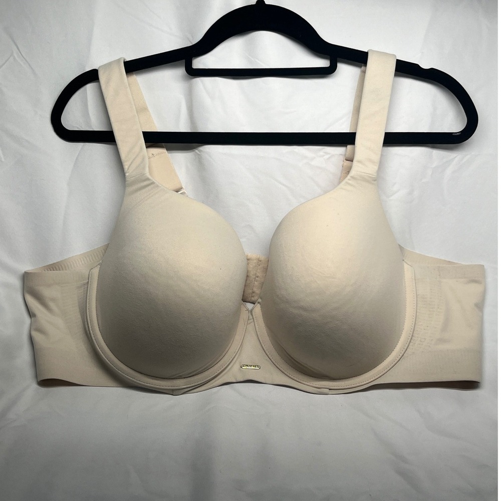 Cacique Lightly Lined Balconette Bra 44C Beige Underwire Smoothing Back 1138877